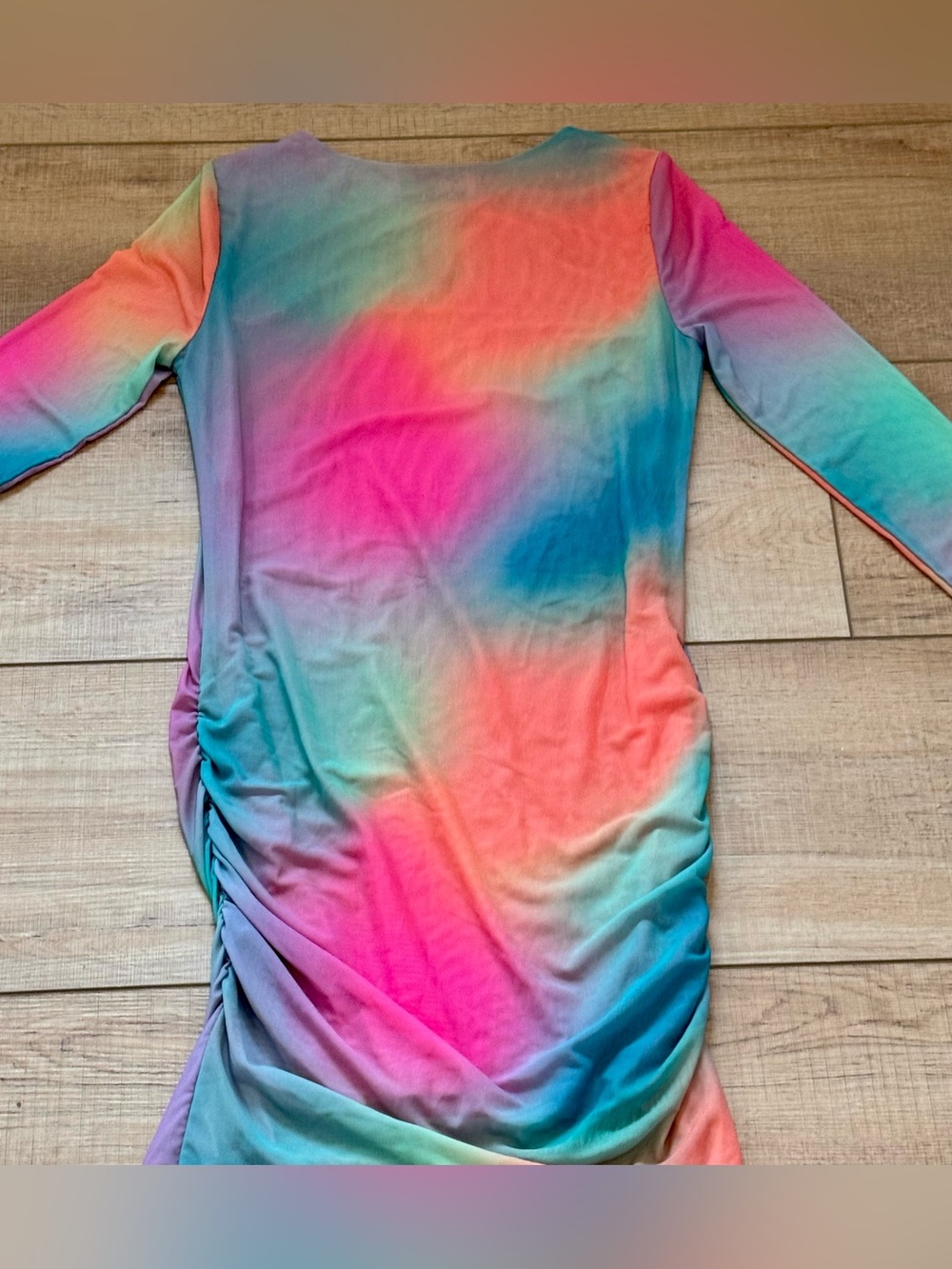 Beach Riot Multicolor Ombre Ruched Bodycon Dress Ruffles Hem Size Small - Picture 4 of 7